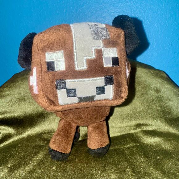 Minecraft Baby Cow Plush 6" JINX Mojang 2014 Brown Pixel Animal Toy EUC - Picture 1 of 4